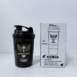 ProteinShaker Adventurous Bottle, 3-in-1 Gym Bottle with Protein Holder, Pill Storage, Mixer, and Measurements Scale,16oz