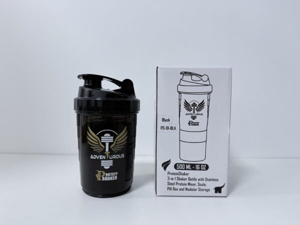ProteinShaker Adventurous Bottle, 3-in-1 Gym Bottle with Protein Holder, Pill Storage, Mixer, and Measurements Scale,16oz